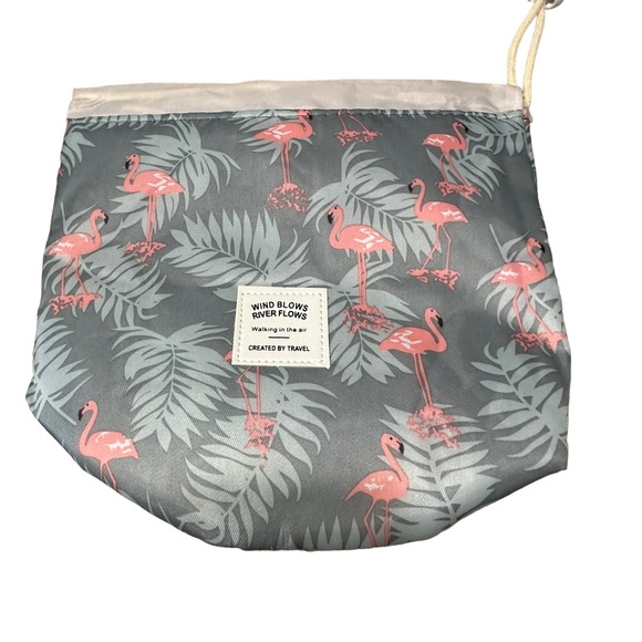 Pop Up Circular Gray and Pink Flamingo print Bag Set - Picture 3 of 8